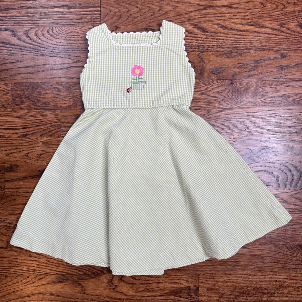 Strasburg Vintage Toddler Girls Green Gingham Embroidered Sundress 12-18 M